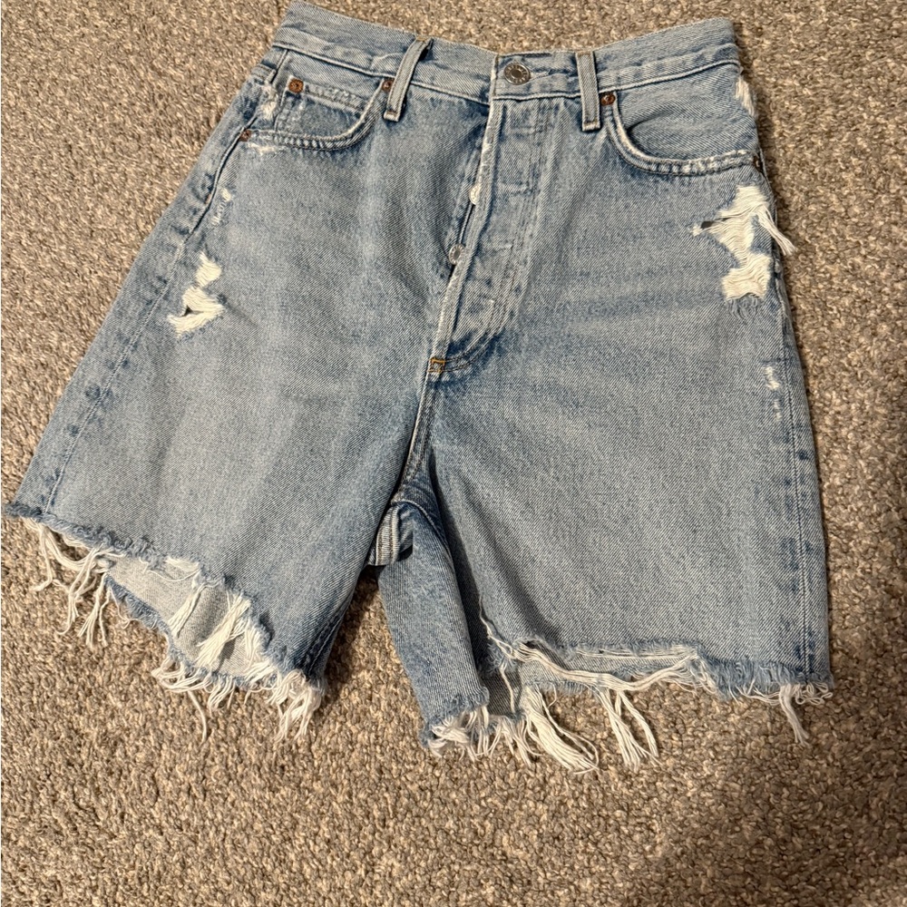 Agolde Light Blue Distressed Jean Shorts